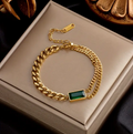 Gold Emerald Bar Chain Bracelet