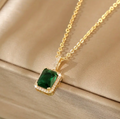 Gold Emerald Rectangular Halo Necklace