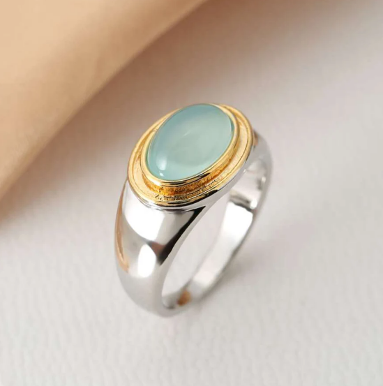 Silver and Gold Bezel Cabochon Ring