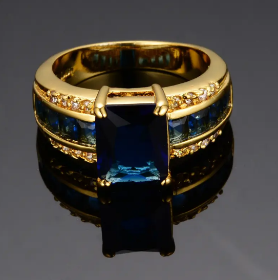 Gold Sapphire Square-Cut Ring