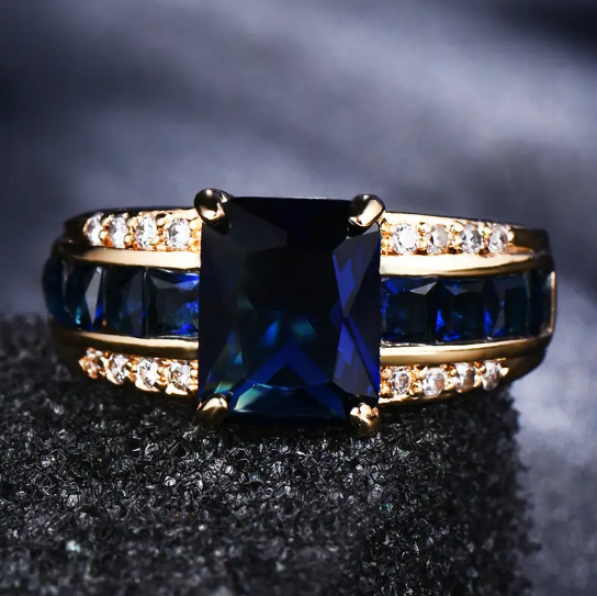 Gold Sapphire Square-Cut Ring