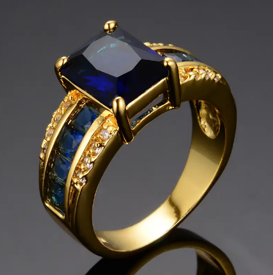 Gold Sapphire Square-Cut Ring