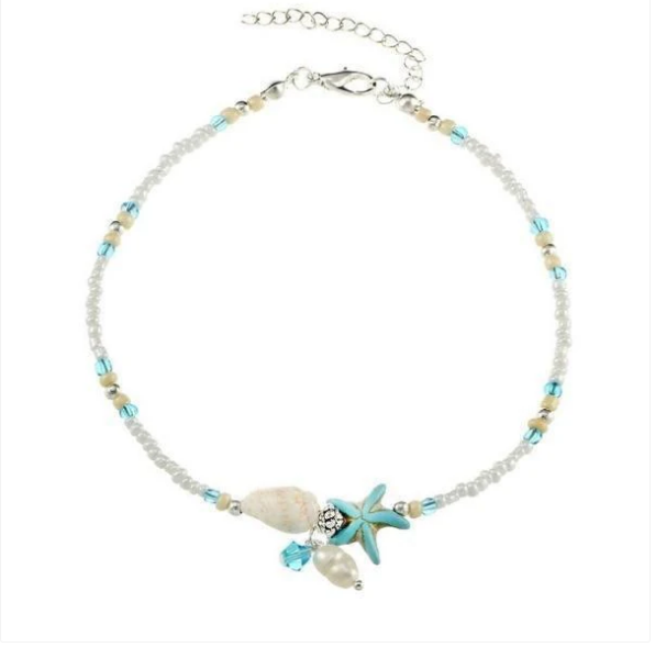 Star and Shell Anklet Bracelet with Natural Stones