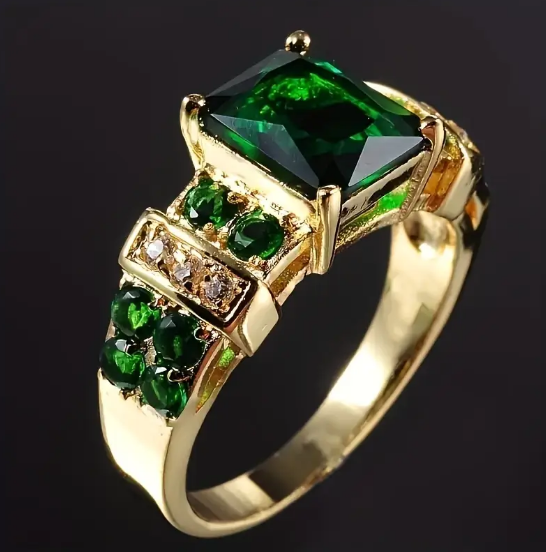 Gold Emerald Geometric Ring