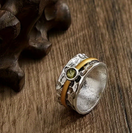 Silver and Gold Rustic Band Ring