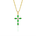 Gold Emerald Marquise Cross Necklace