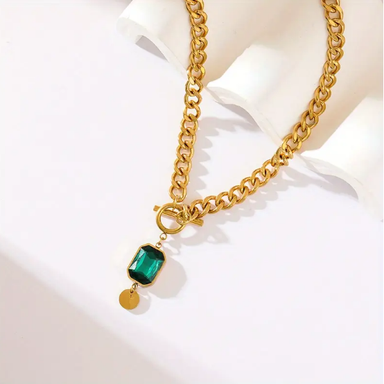 Gold Emerald Chain Necklace