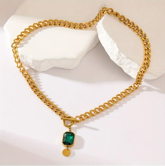 Gold Emerald Chain Necklace