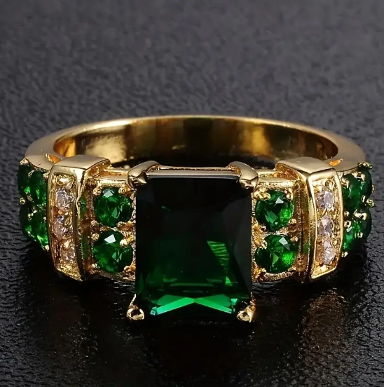 Gold Emerald Geometric Ring