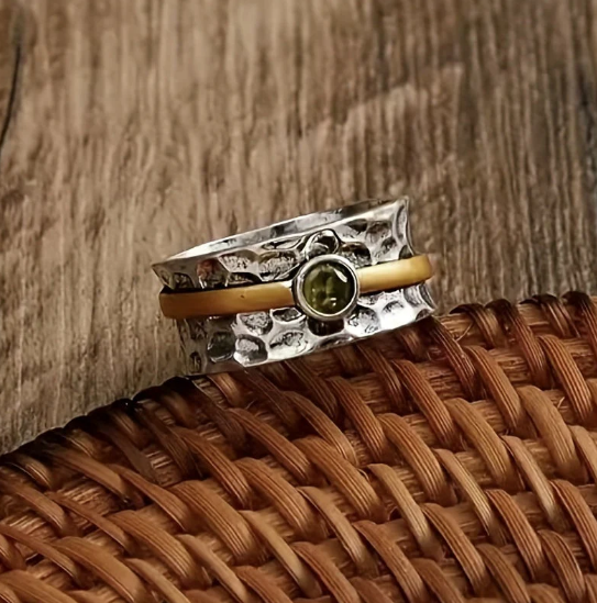 Silver and Gold Rustic Band Ring