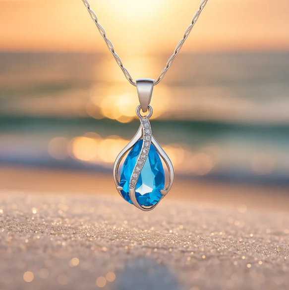 Drop of Light – Necklace with blue zircon and silver finish