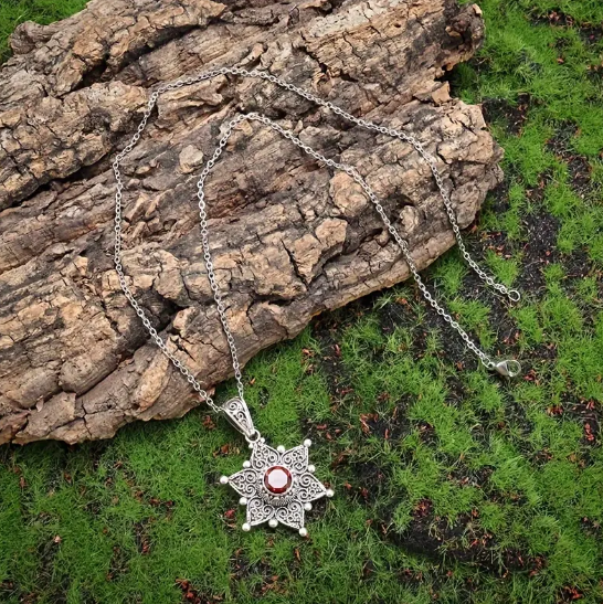 Silver Ruby Star Pendant Necklace