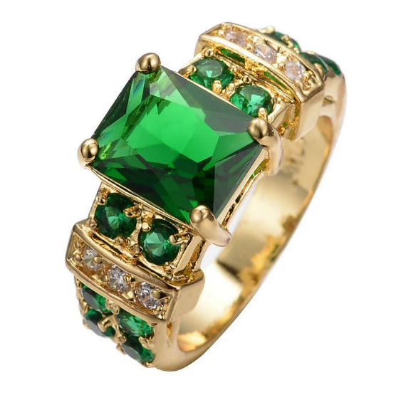 Gold Emerald Geometric Ring