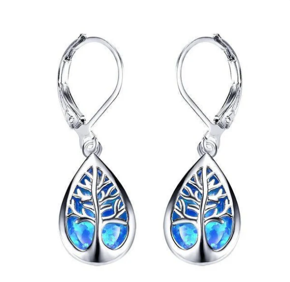 Tree of Life Earrings made of Opal and Silver