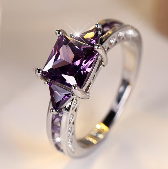 Silver Amethyst Geometric Ring