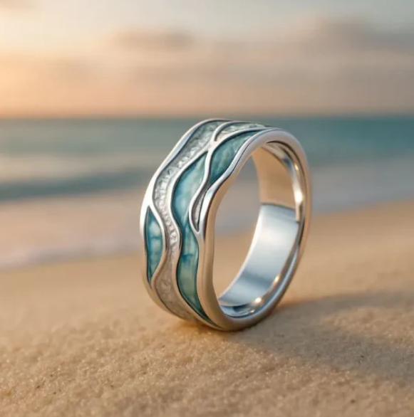 1+1 Offer: Aurora Ocean Beach Wave Ring + Crystal drop earrings in gold and silver