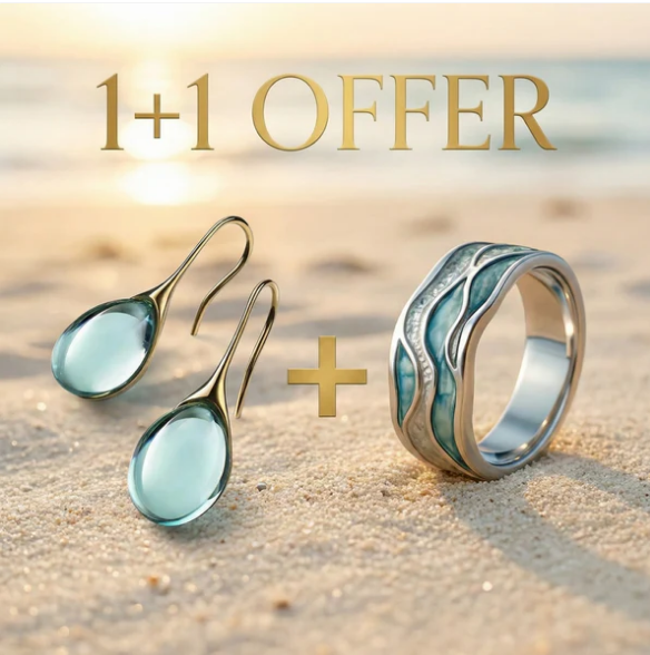 1+1 Offer: Aurora Ocean Beach Wave Ring + Crystal drop earrings in gold and silver