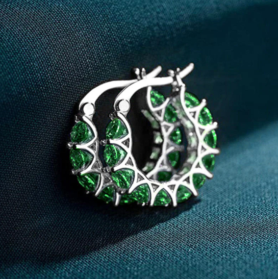 Gold Emerald Lattice Hoop Earrings