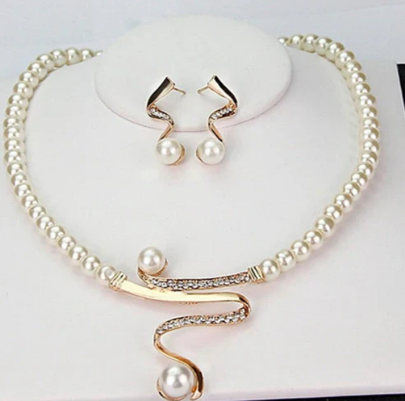 Natural Pearl Necklace + Earring Set