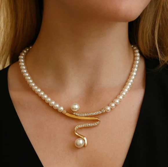 Natural Pearl Necklace + Earring Set