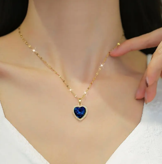 Gold Sapphire Heart Necklace