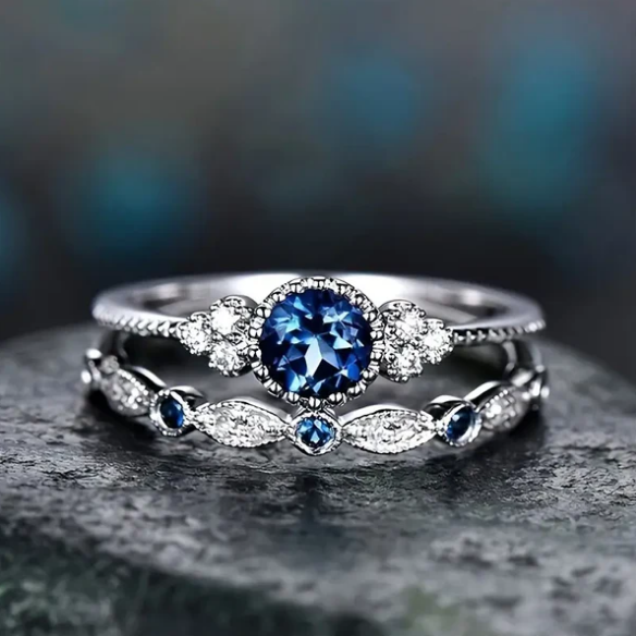 Silver Sapphire Halo Ring