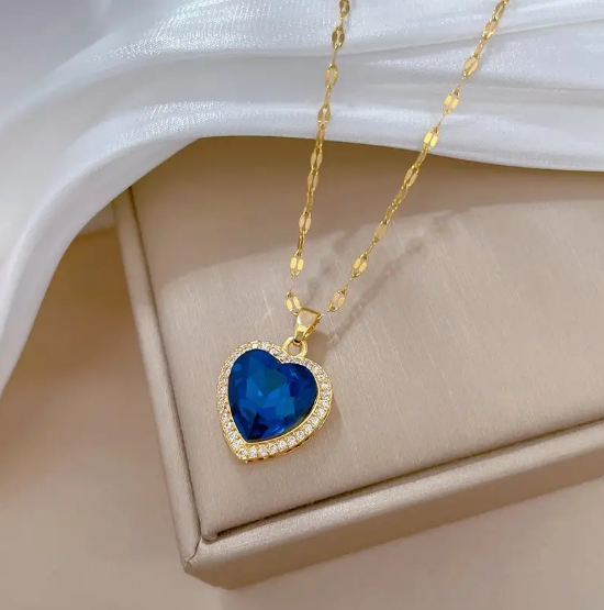 Gold Sapphire Heart Necklace