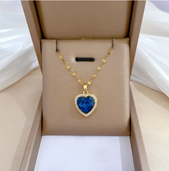 Gold Sapphire Heart Necklace