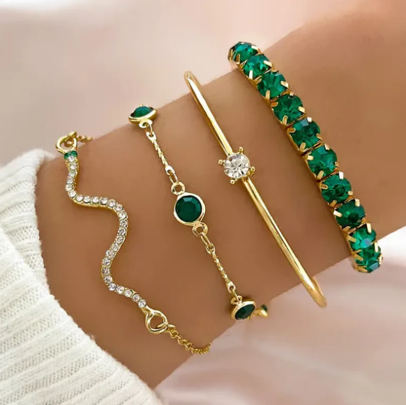 Vintage Green Zirconia Bracelet Set