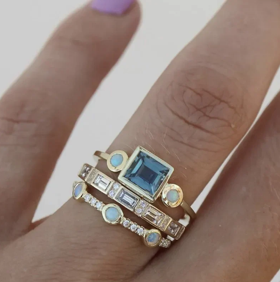 Gold Stacked Geometric Ring Set