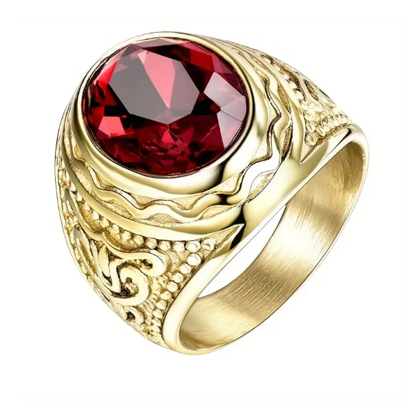 Gold Ruby Engraved Ring