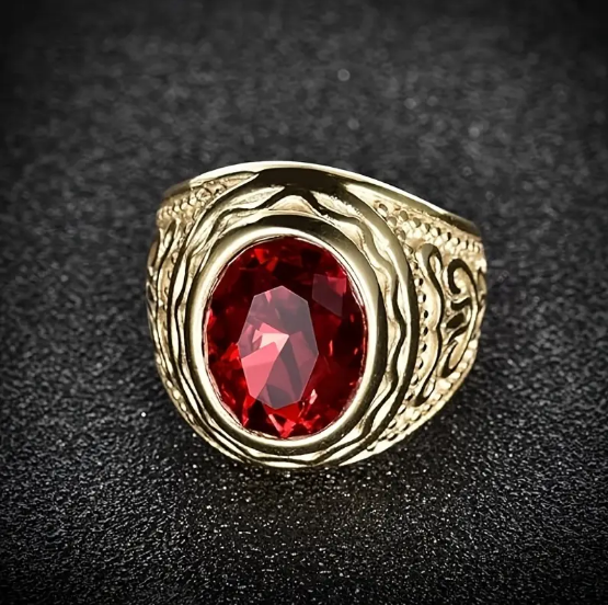 Gold Ruby Engraved Ring