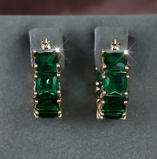 Gold Emerald Chunky Hoop Earrings