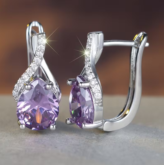 Silver Amethyst Drop Earrings