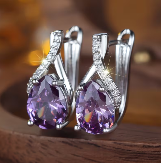 Silver Amethyst Drop Earrings