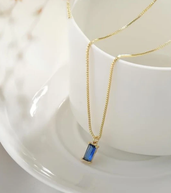 Gold Sapphire Minimalist Necklace