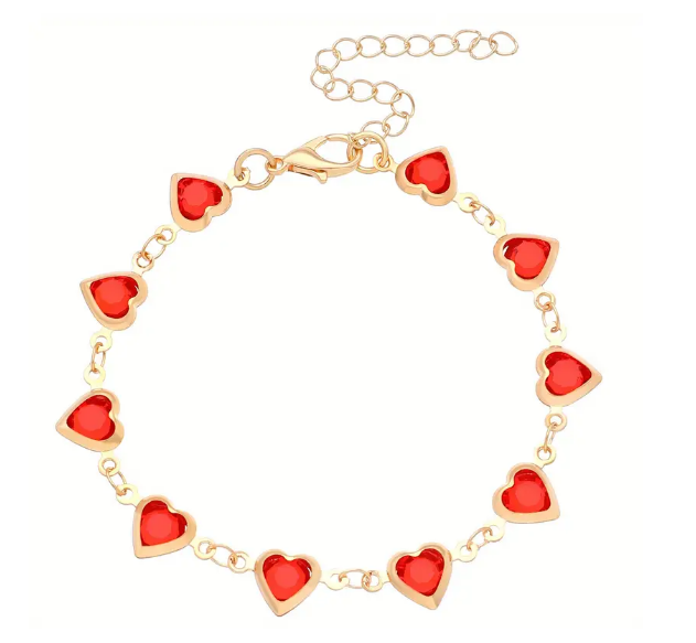 Gold Ruby Heart Chain Bracelet