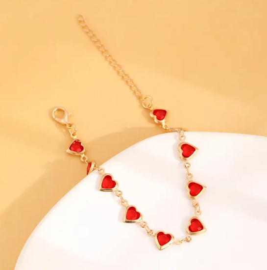 Gold Ruby Heart Chain Bracelet