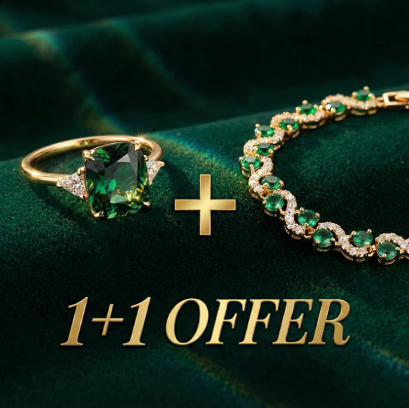 1+1 Offer: Fiora Emmeranthe Bracelet + Green zirconia ring in gold