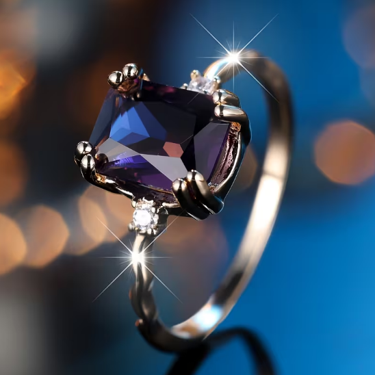Silver Amethyst Emerald-Cut Ring