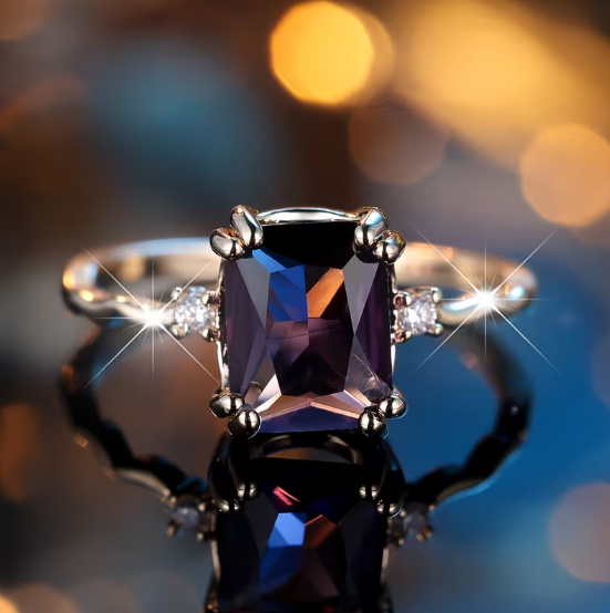 Silver Amethyst Emerald-Cut Ring