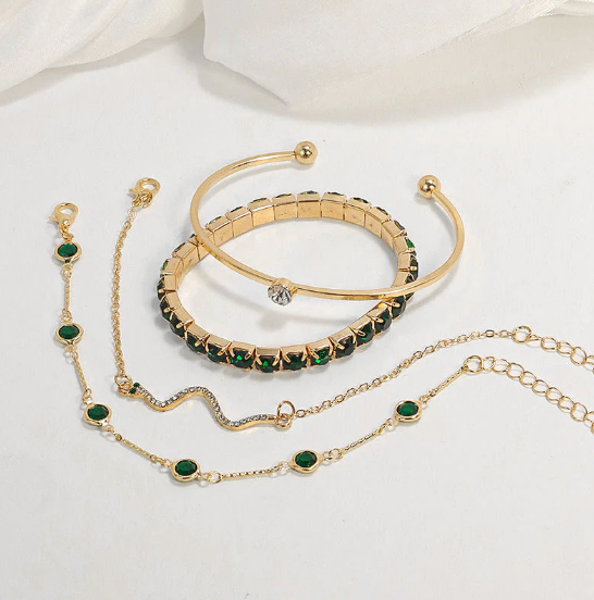 Gold Emerald Bracelet Set
