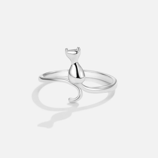 Silver Cat Motif Ring