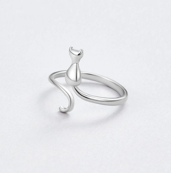 Silver Cat Motif Ring