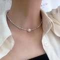 Silver Minimalist Pearl Choker Necklace