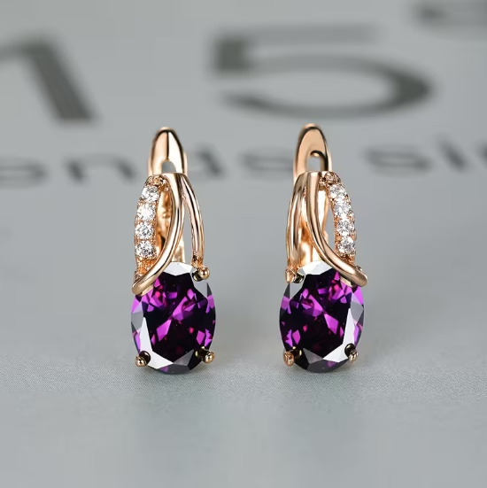 Gold Amethyst Hoop Earrings