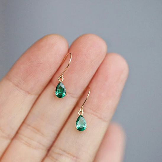 Gold Emerald Teardrop Drop Earrings