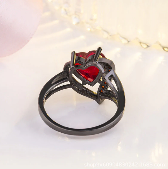Silver Ruby Heart Ring