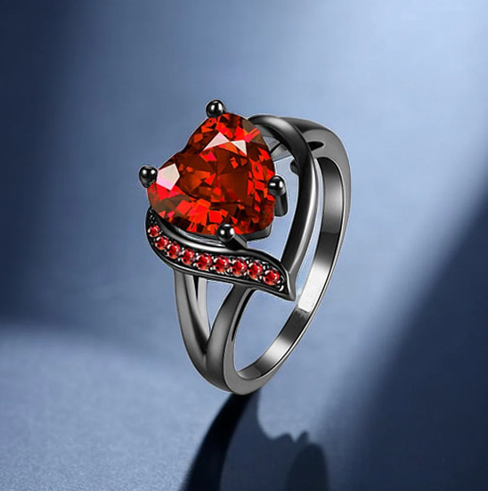 Silver Ruby Heart Ring
