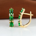 Gold Emerald Vertical Hoop Earrings